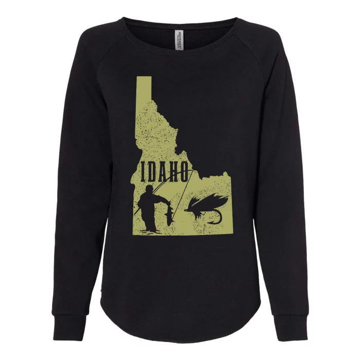 Fish Idaho Fly Fishing State Map Mountain Trees Fisherman Womens California Wash Sweatshirt