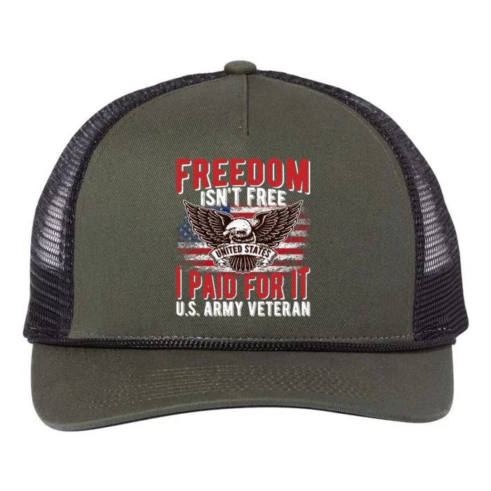 Freedom Isn't Free Proud Army Veteran Dad Grandpa Funny Gift Retro Rope Trucker Hat Cap