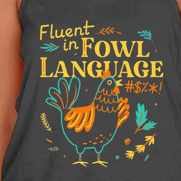 Fluent In Fowl Language Funny Novelty Chicken Lover Women's Knotted Racerback Tank