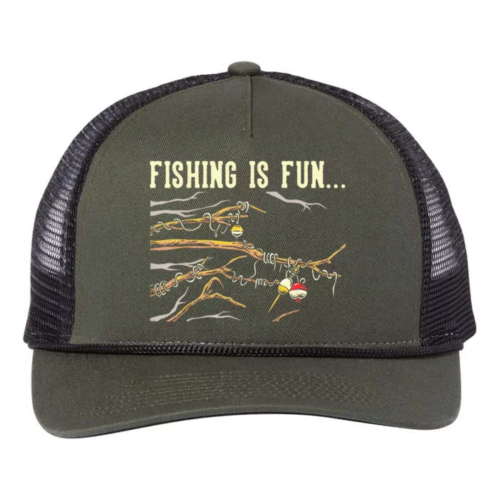 Fishing Is Fun... Bobbers Stuck In Tree Retro Rope Trucker Hat Cap