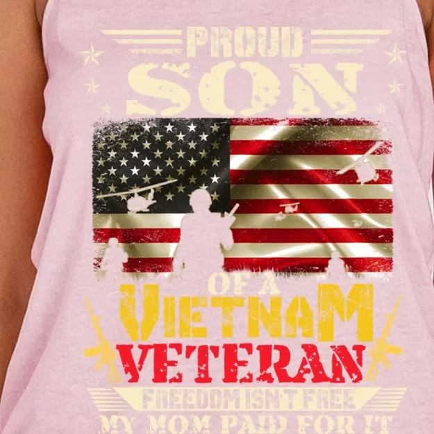 Freedom Isn't Freegiftproud Son Of A Vietnam Veteran Mom Gift Women's Knotted Racerback Tank