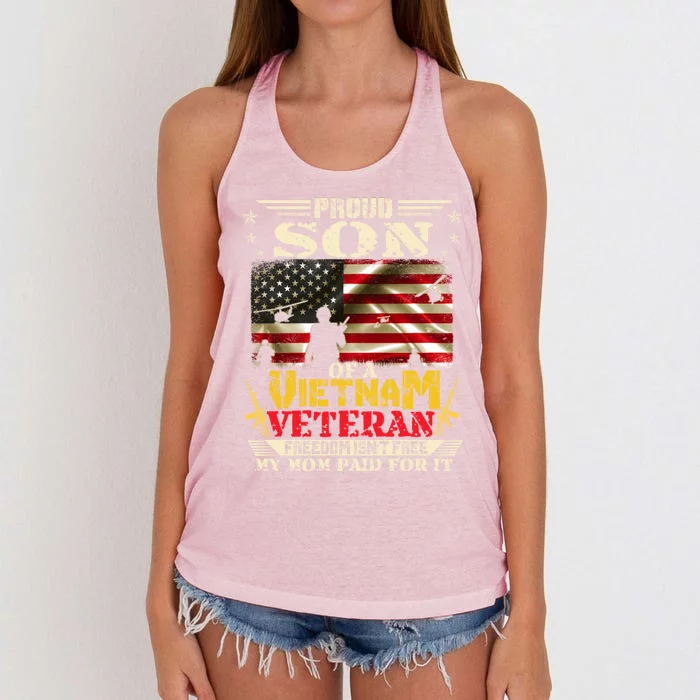 Freedom Isn't Freegiftproud Son Of A Vietnam Veteran Mom Gift Women's Knotted Racerback Tank