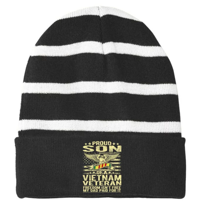 Freedom IsnT Free Proud Son Of A Vietnam Veteran Gift Striped Beanie with Solid Band