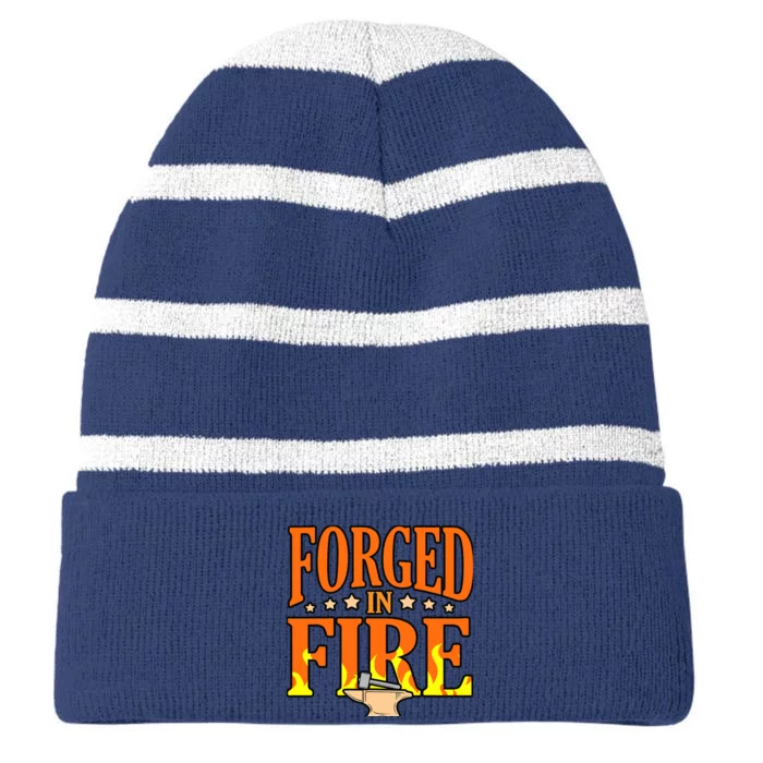 Forged In Fire Blacksmith Forge Forging Forger Graphic Striped Beanie with Solid Band