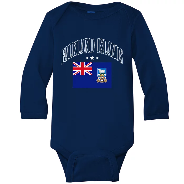 Falkland Islands Flag Patriotic Throwback Baby Long Sleeve Bodysuit