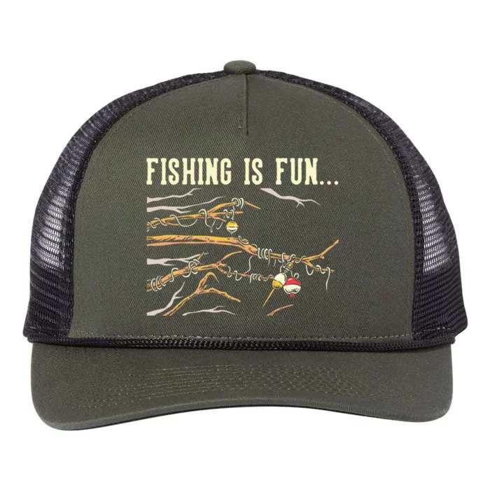 Fishing Is Fun... Bobbers Stuck In Tree Retro Rope Trucker Hat Cap