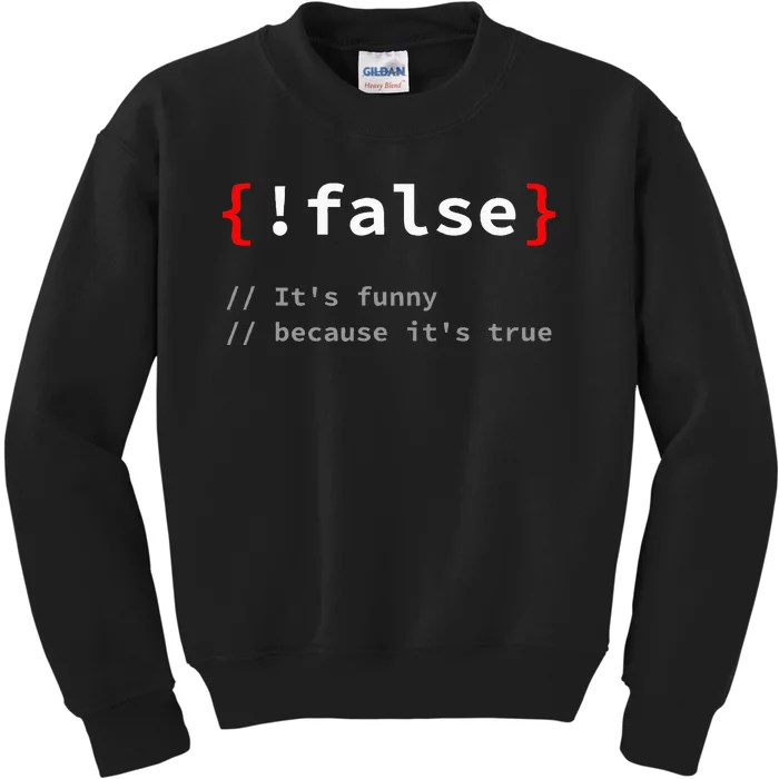 False ItS Funny Because ItS True Programmer Humor Kids Sweatshirt