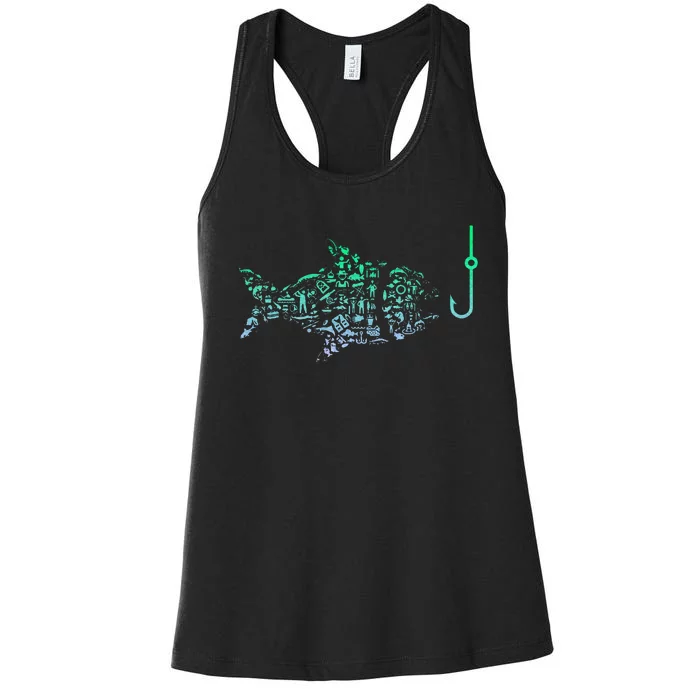 Fishing Icon For Fisherman Fish Hook Fishing Women's Racerback Tank