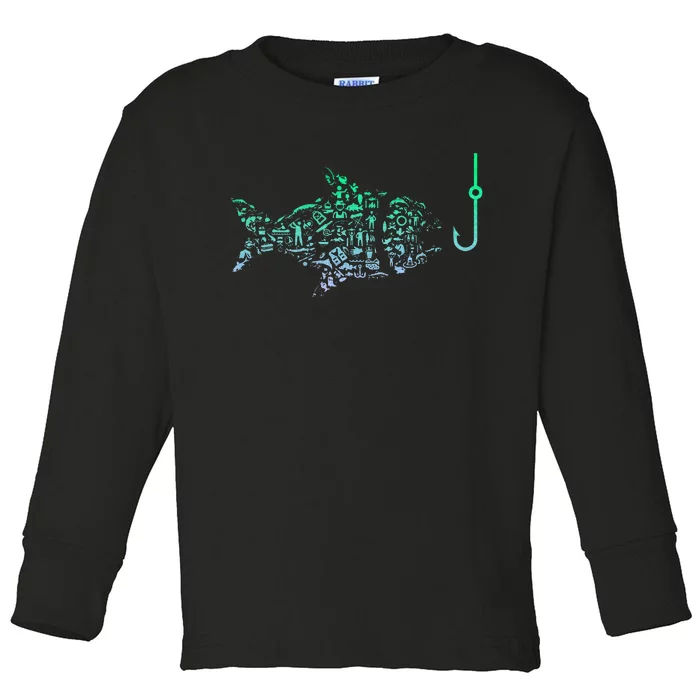 Fishing Icon For Fisherman Fish Hook Fishing Toddler Long Sleeve Shirt