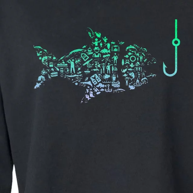 Fishing Icon For Fisherman Fish Hook Fishing Cropped Pullover Crew