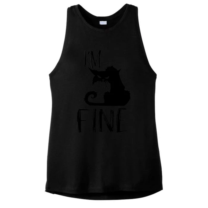 Funny I'm Fine Gift for Crazy Cat Owners, Black Cat Lover Ladies Tri-Blend Wicking Tank