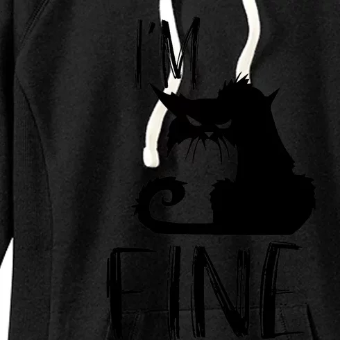 Funny I'm Fine Gift for Crazy Cat Owners, Black Cat Lover Women's Fleece Hoodie