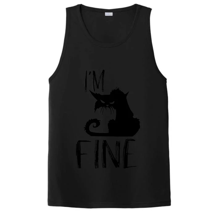 Funny I'm Fine Gift for Crazy Cat Owners, Black Cat Lover Performance Tank