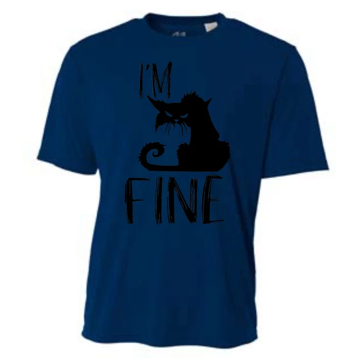 Funny I'm Fine Gift for Crazy Cat Owners, Black Cat Lover Cooling Performance Crew T-Shirt