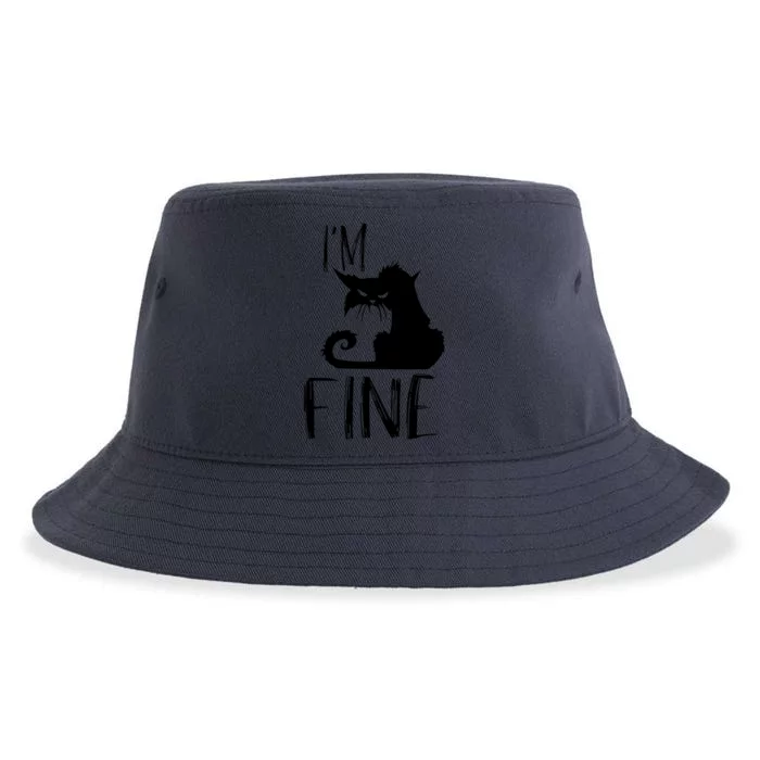 Funny I'm Fine Gift for Crazy Cat Owners, Black Cat Lover Sustainable Bucket Hat