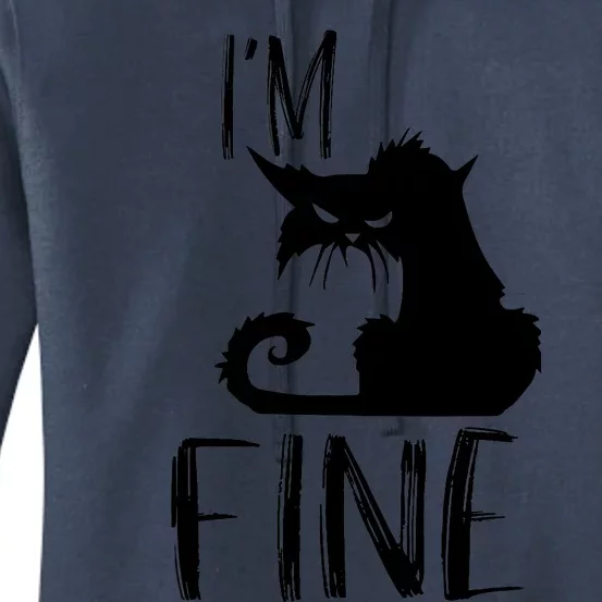 Funny I'm Fine Gift for Crazy Cat Owners, Black Cat Lover Women's Pullover Hoodie