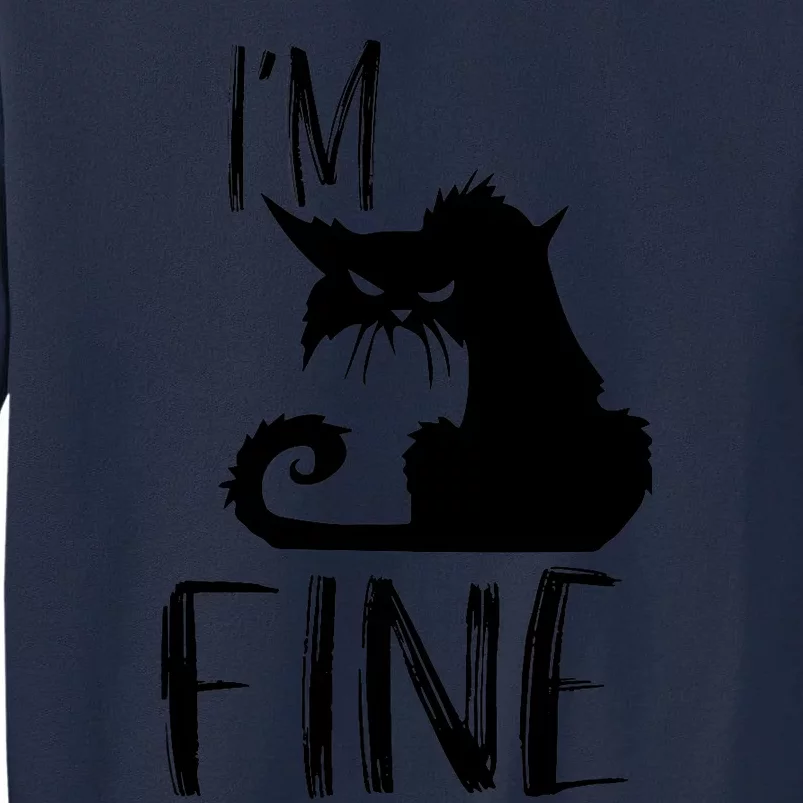 Funny I'm Fine Gift for Crazy Cat Owners, Black Cat Lover Tall Sweatshirt