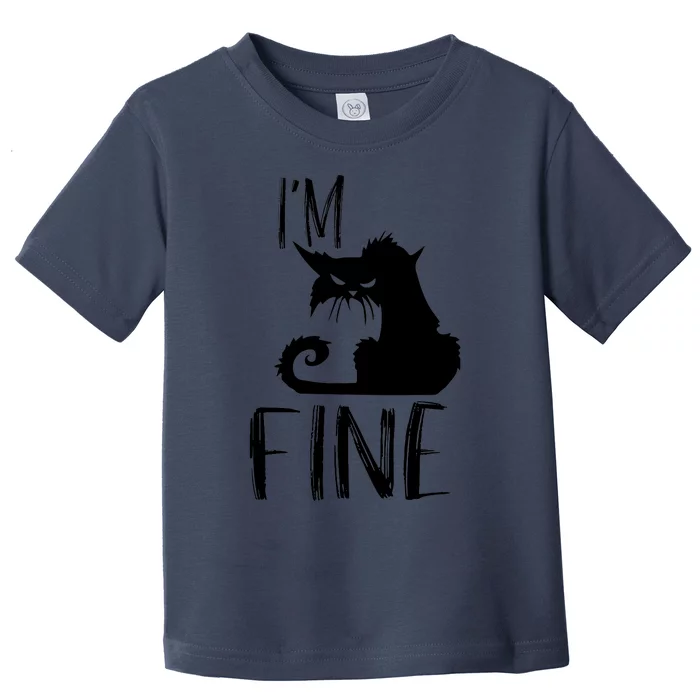 Funny I'm Fine Gift for Crazy Cat Owners, Black Cat Lover Toddler T-Shirt