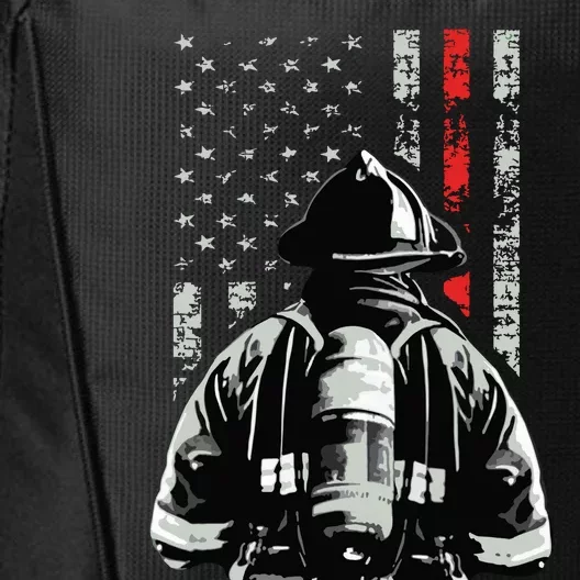 Fireman In Front Of American Flag Cool Firefighter Flag City Backpack