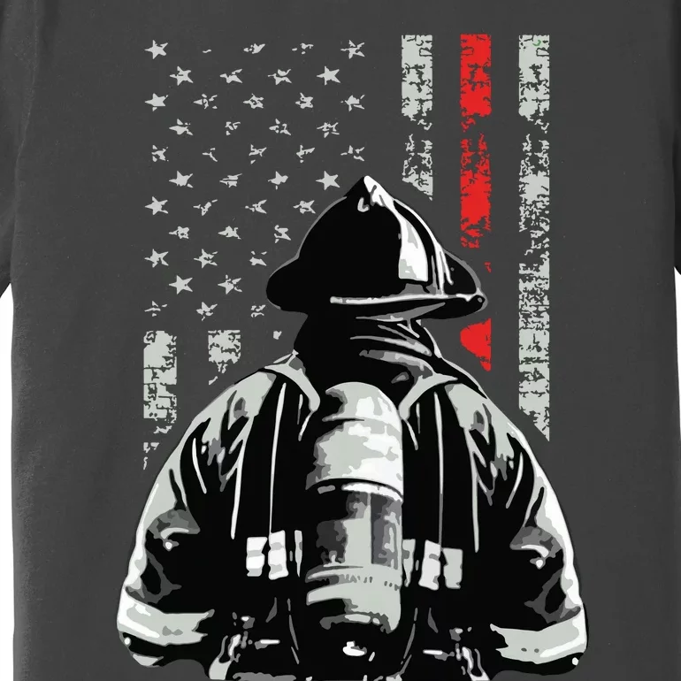 Fireman In Front Of American Flag Cool Firefighter Flag Premium T-Shirt