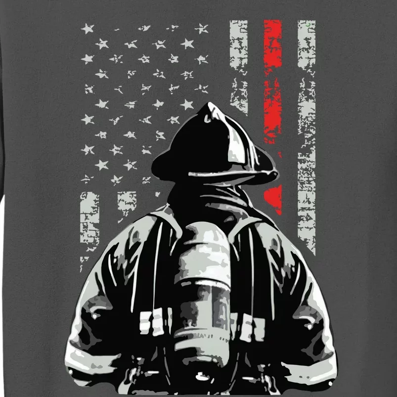 Fireman In Front Of American Flag Cool Firefighter Flag Tall Sweatshirt