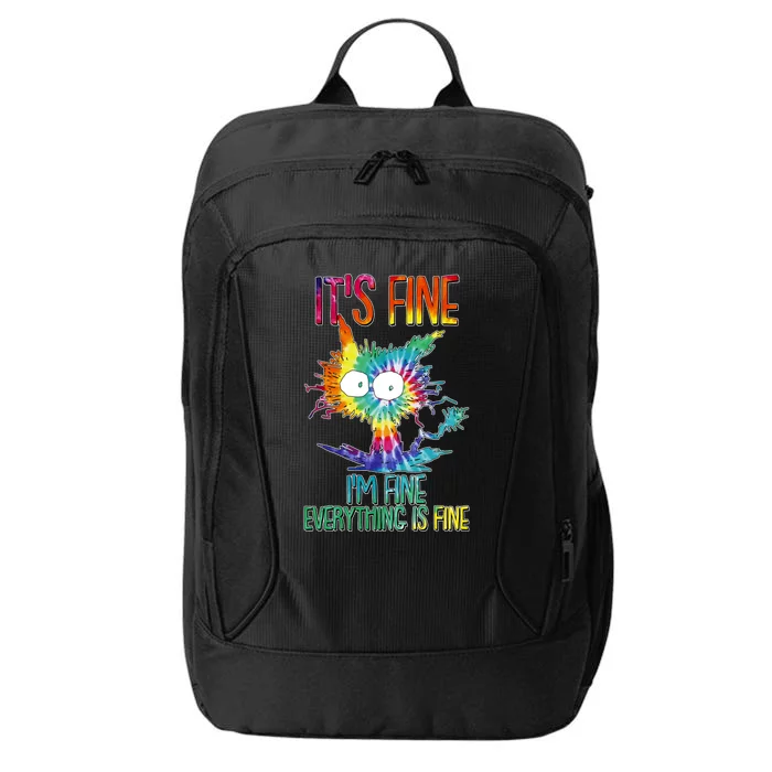 Funny It's Fine I'm Fine Everything Is Fine Tie Dye Cat City Backpack