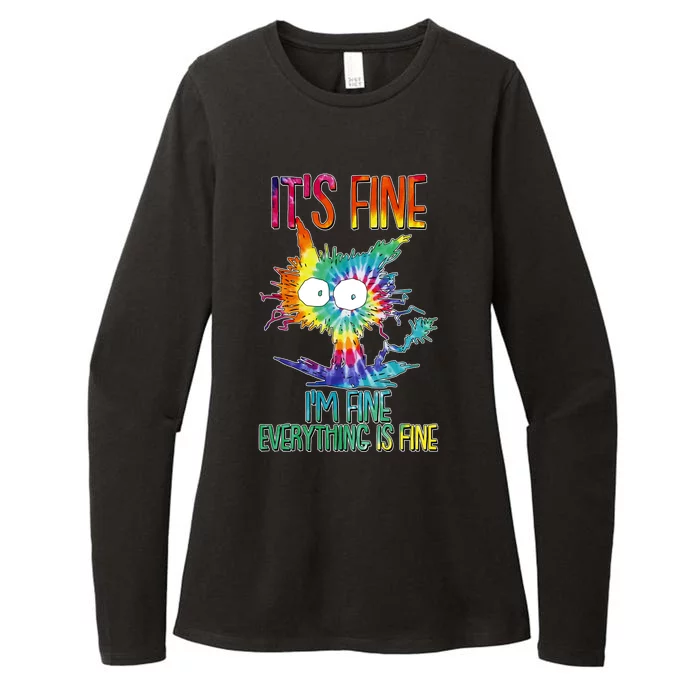 Funny It's Fine I'm Fine Everything Is Fine Tie Dye Cat Womens CVC Long Sleeve Shirt