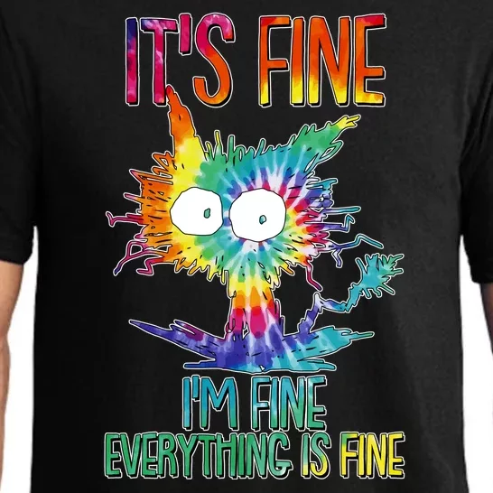 Funny It's Fine I'm Fine Everything Is Fine Tie Dye Cat Pajama Set