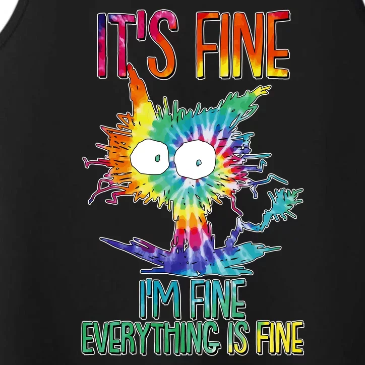 Funny It's Fine I'm Fine Everything Is Fine Tie Dye Cat Performance Tank