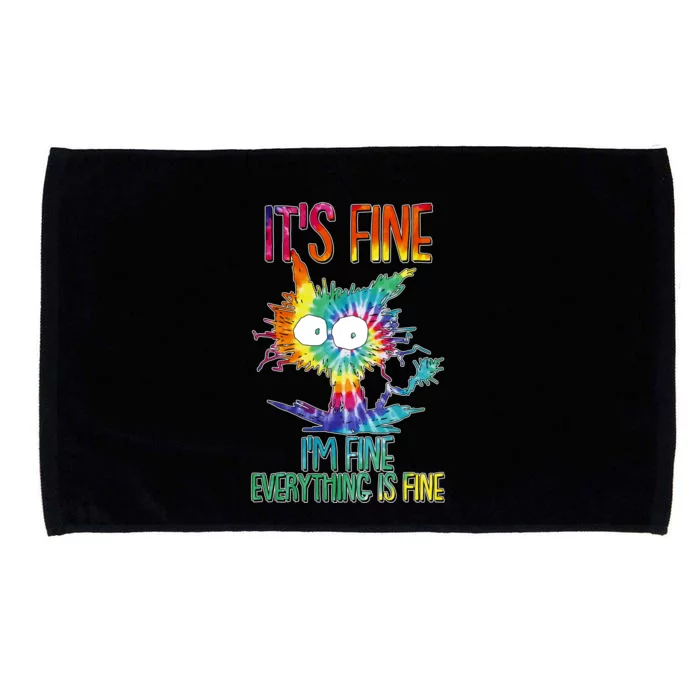 Funny It's Fine I'm Fine Everything Is Fine Tie Dye Cat Microfiber Hand Towel