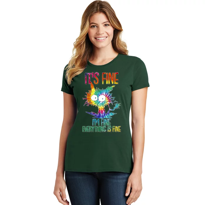 Funny It's Fine I'm Fine Everything Is Fine Tie Dye Cat Women's T-Shirt