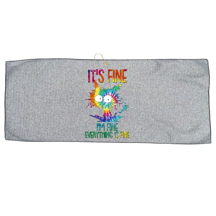 Funny It's Fine I'm Fine Everything Is Fine Tie Dye Cat Large Microfiber Waffle Golf Towel