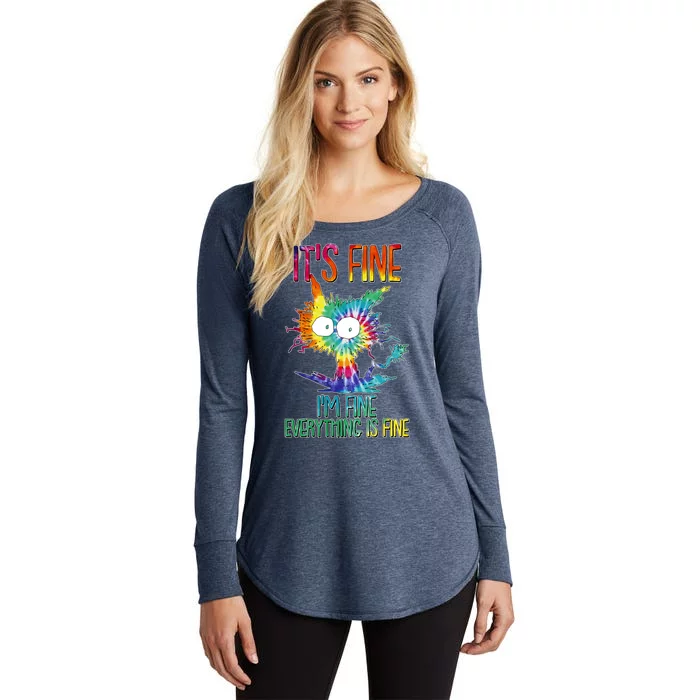 Funny It's Fine I'm Fine Everything Is Fine Tie Dye Cat Women's Perfect Tri Tunic Long Sleeve Shirt