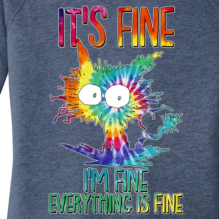 Funny It's Fine I'm Fine Everything Is Fine Tie Dye Cat Women's Perfect Tri Tunic Long Sleeve Shirt