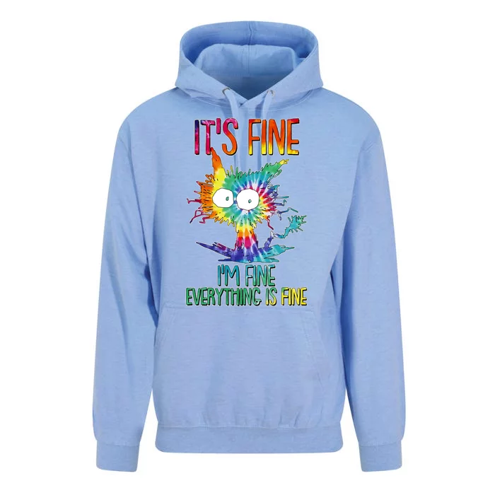 Funny It's Fine I'm Fine Everything Is Fine Tie Dye Cat Unisex Surf Hoodie