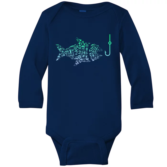 Fishing Icon For Fisherman Fish Hook Fishing Baby Long Sleeve Bodysuit