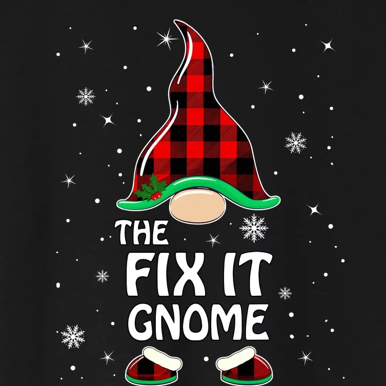 Fix It Gnome Buffalo Plaid Matching Family Christmas Women's Crop Top Tee