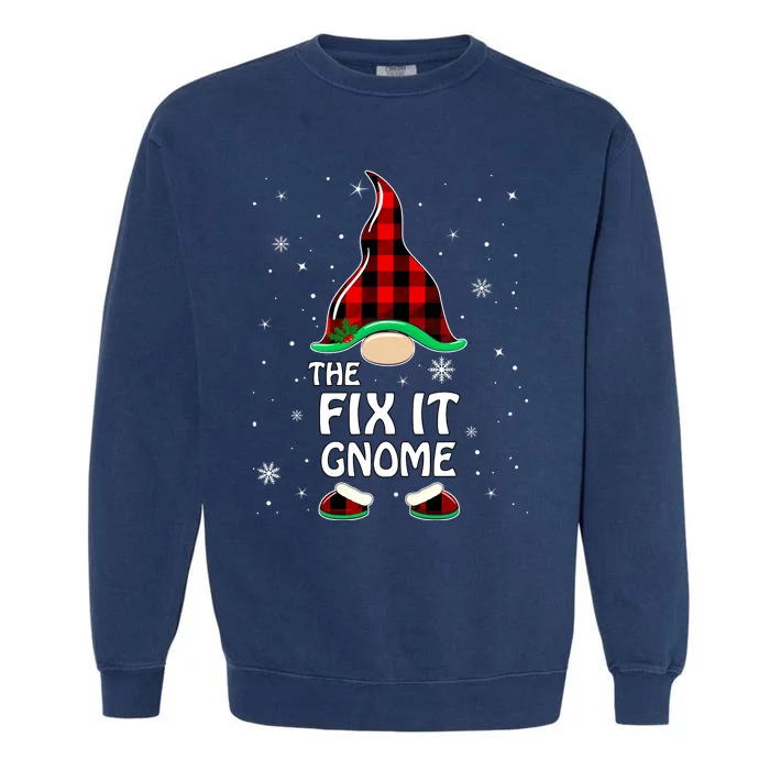 Fix It Gnome Buffalo Plaid Matching Family Christmas Garment-Dyed Sweatshirt