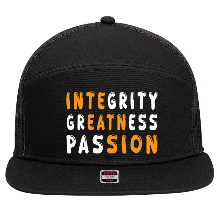 Funny Integrity Greatness Passion Cool 7 Panel Mesh Trucker Snapback Hat