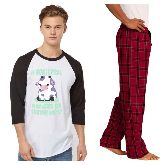 Funny If God Is Real Why Does My Tummy Hurt Sad Cow Raglan Sleeve Pajama Set