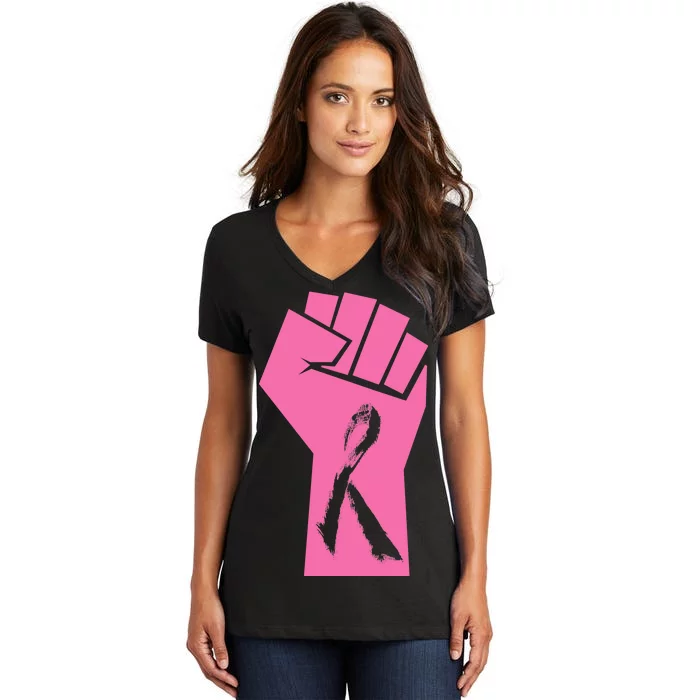 Fight Against Breast Cancer Fist Women's V-Neck T-Shirt