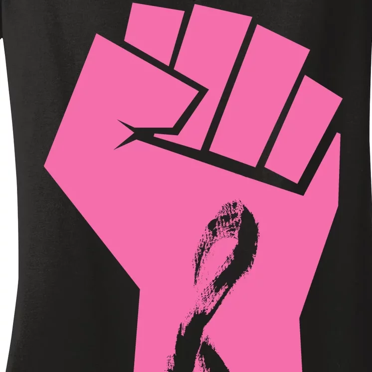 Fight Against Breast Cancer Fist Women's V-Neck T-Shirt