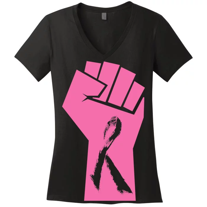 Fight Against Breast Cancer Fist Women's V-Neck T-Shirt