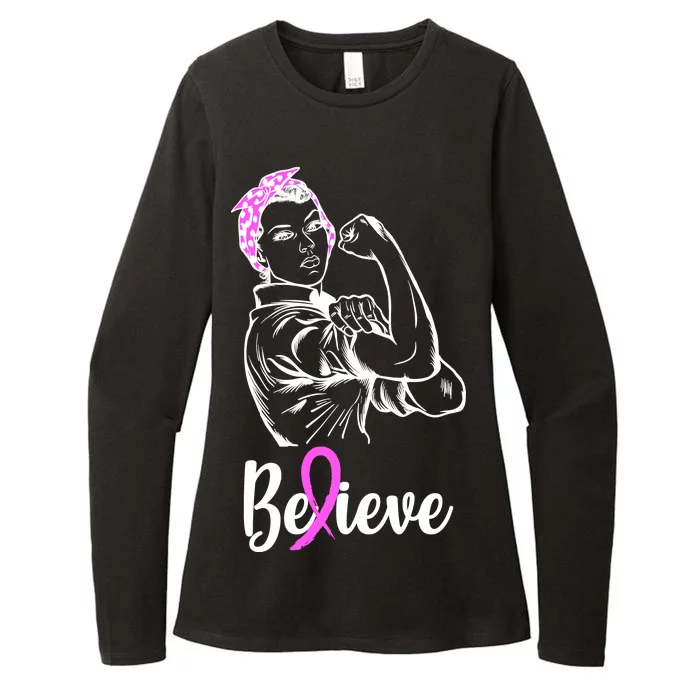 Fight Beast Cancer Awareness Believe Womens CVC Long Sleeve Shirt