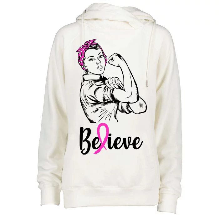 Fight Beast Cancer Awareness Believe Womens Funnel Neck Pullover Hood