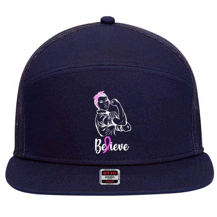 Fight Beast Cancer Awareness Believe 7 Panel Mesh Trucker Snapback Hat