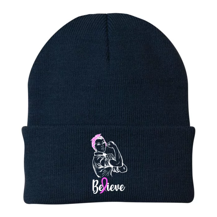 Fight Beast Cancer Awareness Believe Knit Cap Winter Beanie