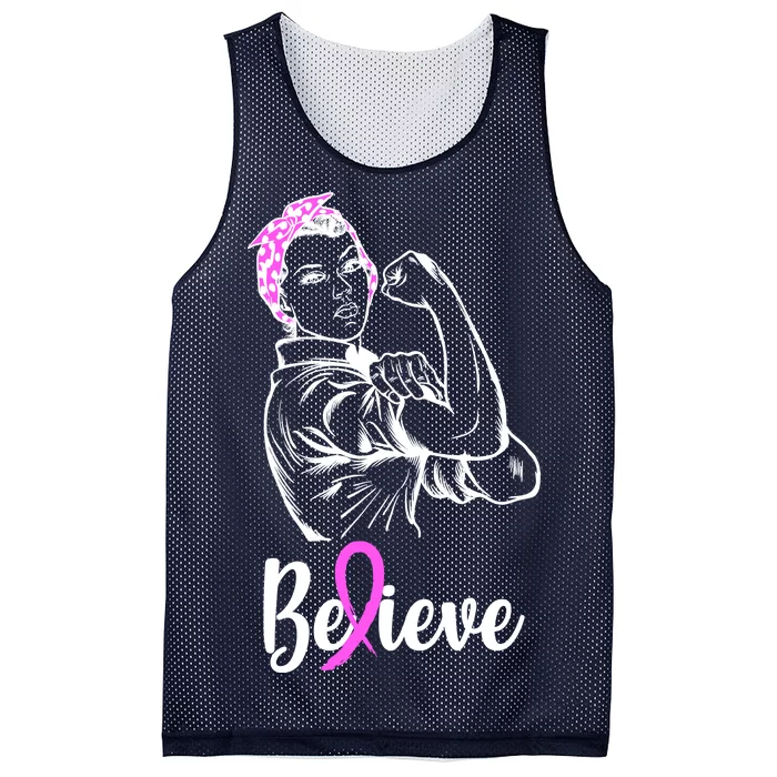 Fight Beast Cancer Awareness Believe Mesh Reversible Basketball Jersey Tank