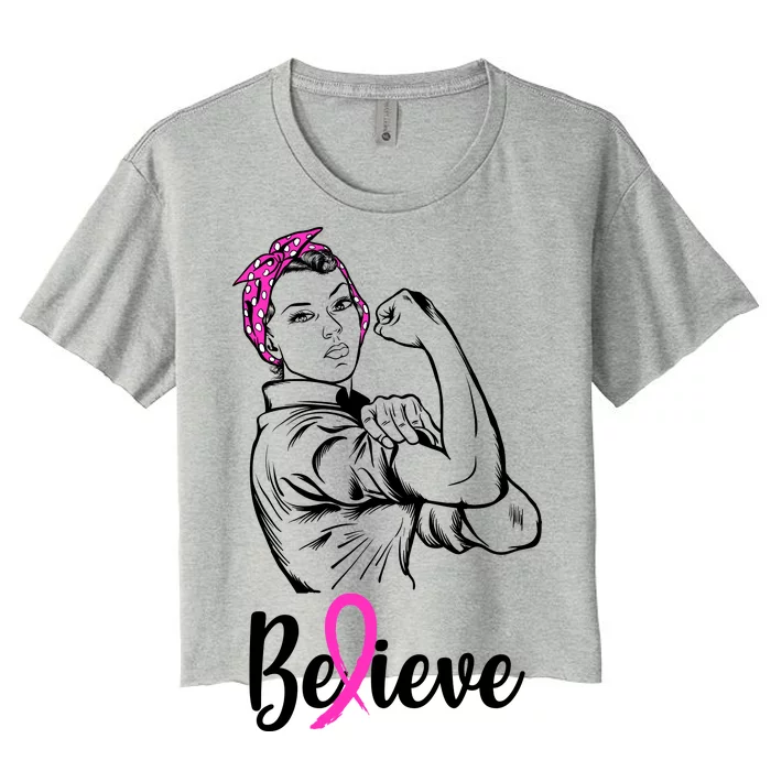 Fight Beast Cancer Awareness Believe Women's Crop Top Tee