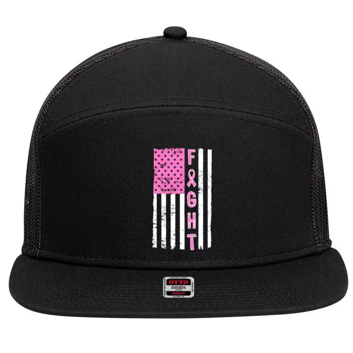 Fight Breast Cancer American Flag 7 Panel Mesh Trucker Snapback Hat